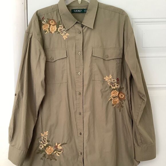 RALPH LAUREN FLORAL EMBROIDERED MILITARY WOMAN BUTTON DOWN SHIRT… - Picture 4 of 16